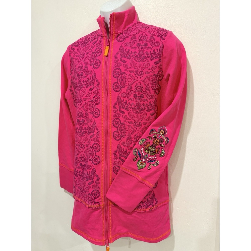 Y2K Disney Parks Women Jacket M Pink Paisley Embroidered Zip Boho Festival - Picture 3 of 11